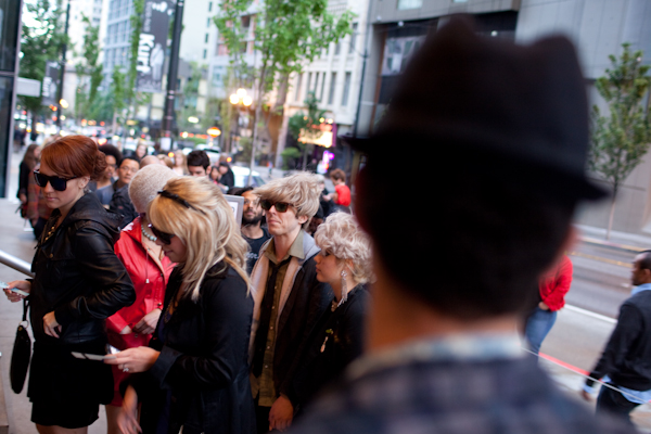 Eventgoers line up outside of the Seattle Art Museum for the SAM Remix in Seattle, Wash., on Friday, June 4, 2010.  The event included the "Pop Culture Fashion" runway show, music with DJ Riz, and many more activities and performances.  (Photo by Matthew Williams for The Seattle Weekly)