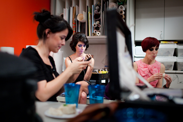 Models prepare before the "Pop Culture Fashion" runway show at the SAM Remix in Seattle, Wash., on Friday, June 4, 2010.  The event included the music with DJ Riz, and many more activities and performances.  (Photo by Matthew Williams for The Seattle Weekly)