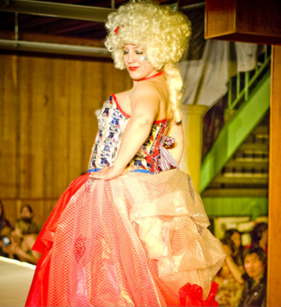 Princess Betsey Ross (get it? PBR...) at the Haute Trash fashion show. Wasteful is not tasteful...