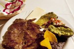 Carne Asada: flank steak with beans, guacamole and cactus.