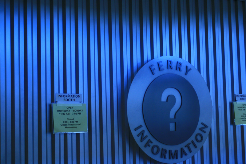 2. WASHINGTON STATE FERRIES HAS REMOVED ALL CLOCKS FROM COLMAN DOCK BECAUSE IT CAN'T GET THEM TO TELL CORRECT TIME  Complaints were lodged recently with the staff of the ferry system. It seems that passengers milling about the waiting area of Colman Dock in downtown Seattle were missing their departing boats because the clocks on the walls did not show correct time. There's only one solution to that problem, of courseaE”remove the clocks! And that's exactly what WSF did. Of course, you'll still miss the boat if your own personal timepiece doesn't happen to match the one the ship's captain is looking at. But at least now it isn't WSF's fault. The agency says it plans to restore the clocks just as soon as it figures out a way to get them to properly display a uniform time. Given the agency's record on other promised projects, such as acquiring new ferries, we expect this job to be completed somewhere around the end of Daylight Savings Time (in 2011)aE”at which point the clocks will need to come down again for a few months to be adjusted.