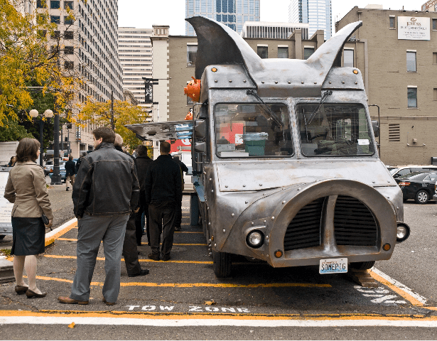 22. SEATTLEITES WILL PAY THROUGH THE NOSE TO EAT OFF A TRUCK  Let's see, you want a little pulled-pork sandwich, some coleslaw, and chips? That'll be 10 dollars, please. Yes, 10 dollars. Plus tax. Others might think it odd to pay 10 dollars for the privilege of standing outside, not getting table service, and not being able to use a bathroom. But this is different and cool. It's a lunch experience that marries high-concept whimsy with vaguely blue-collar cachet. It's street food for people with no pretensions who also happen to be extremely in-the-know. In other words, this is the kind of thing for which Seattleites just can't help emptying their wallets.