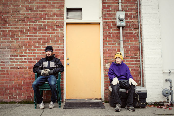 Daniel & Gabriel take a break from putting up holiday decorations around the neighborhood. It's getting cold outside!