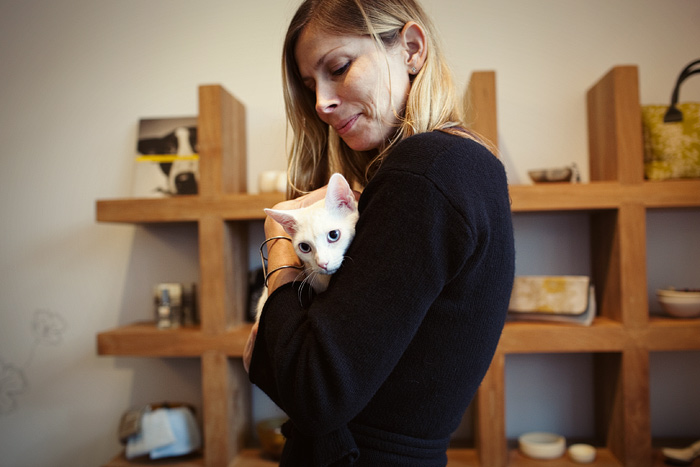 She currently fosters two cats.  Arthur here is a sweet 5 month old kitten and can be adopted through Seattle Animal Shelter. He likes other cats and has been living with a black kitty named Willie.