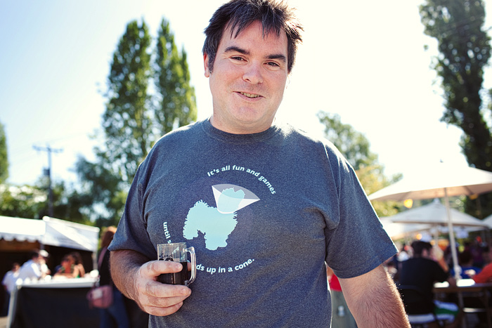 His papa, Bill, wears a t-shirt to match. It says, It's all fun and games until someone ends up in a cone. For the record, Bill is not neutered.