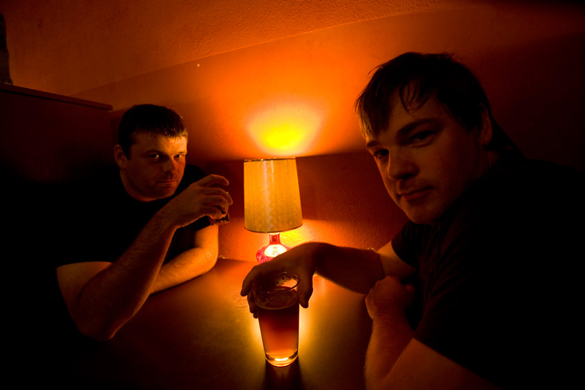 Jason Harrison and Steve Anderson of Rising Tides start off the night with some tame drinks.