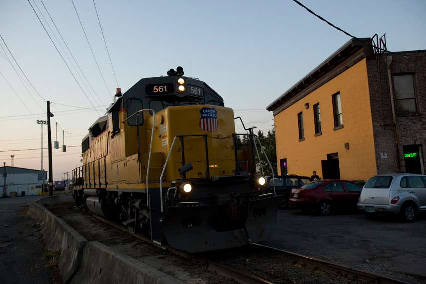 A train nearly ran us over outside Georgetown Liquor Co.