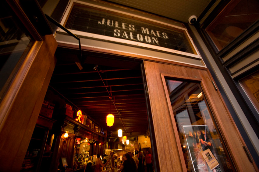 Outside Jules Mae's Saloon.