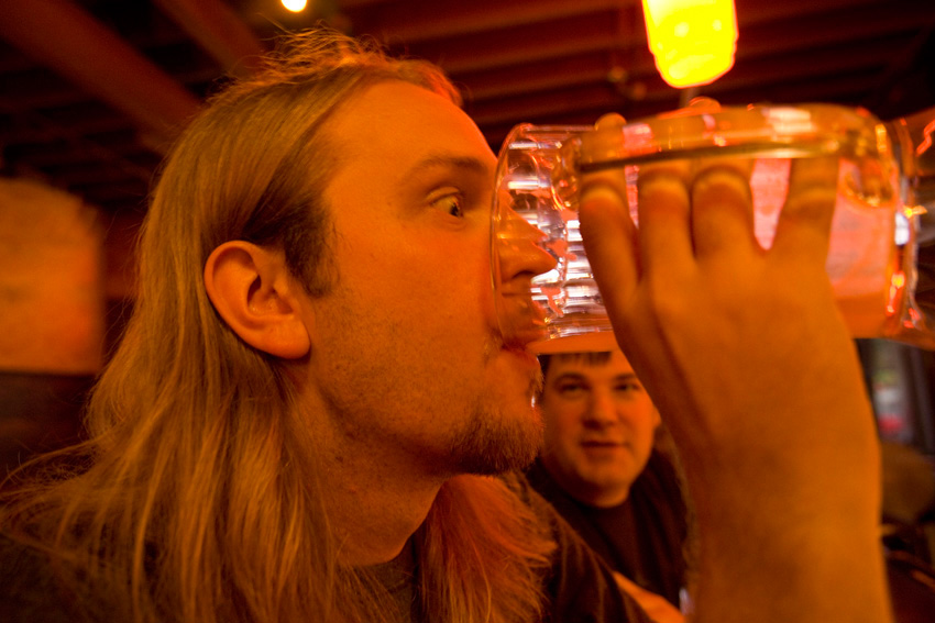 Brad Blackwell kids around making it look like he drank the whole pitcher.