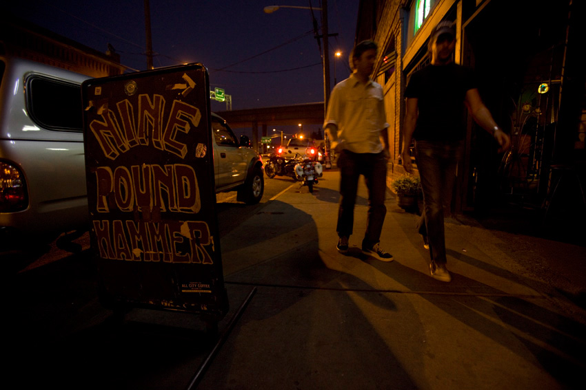 Here we are outside the Nine Pound Hammer.