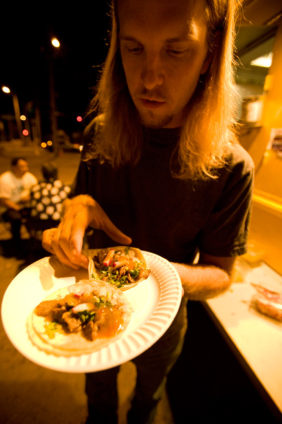 Brad Blackwell enjoys his Carne Asada tacos.