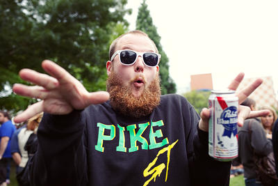 Terry Radjaw of Mad Rad spooking at the KEXP bbq on August 7, still bearded.