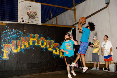 Sir Thomas Gray of Champagne Champagne schooling Terry Radjaw of Mad Rad August 13 at The Funhouse in their basketball beard battle.