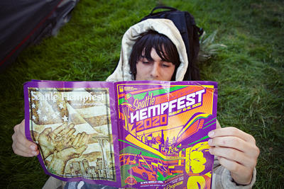 Anthony reads up on Hempfest history.