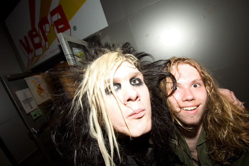 Fans Danny Dead Kid (left) and Collin Conway outside Vera Project.