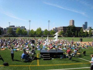 Saturday morning saw several hundred people fill Cal Anderson Park for Equalityoga,