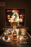 Trophies for the Classic, Women's and Novice pinball tournament division winners.