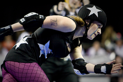 A Throttle Rocket skating hard for their final bout of the season.