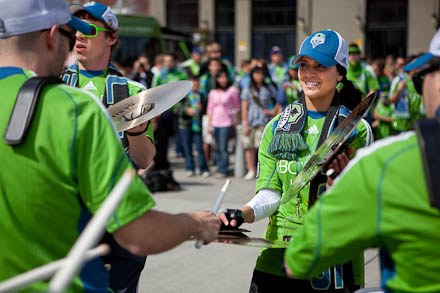 SoundWave entertained the crowd with symbols, horns and drums before the game.