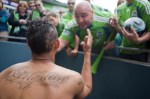 Tyrone Marshall greets fans after the game.