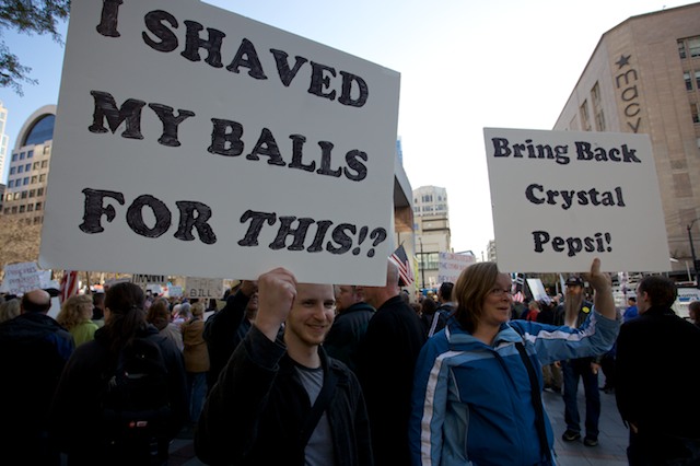 Teabaggers united against taxes and government spending on Wednesday, April 15, at