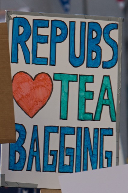 Teabaggers united against taxes and government spending on Wednesday, April 15, at