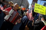 Teabaggers united against taxes and government spending on Wednesday, April 15, at