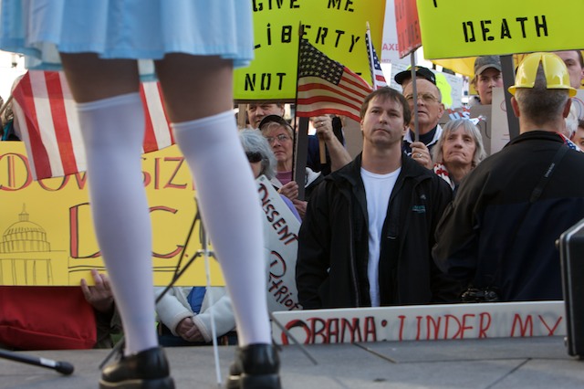 Teabaggers united against taxes and government spending on Wednesday, April 15, at