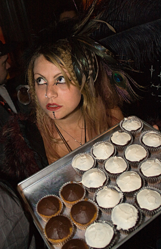 Preparing for the midnight cupcake toast.