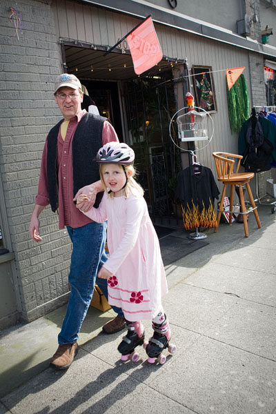 Skating in front of Daily Planet Antiques.