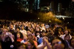 The crowd in the overflow section of Grant Park waits for the televised election results from Ohio.