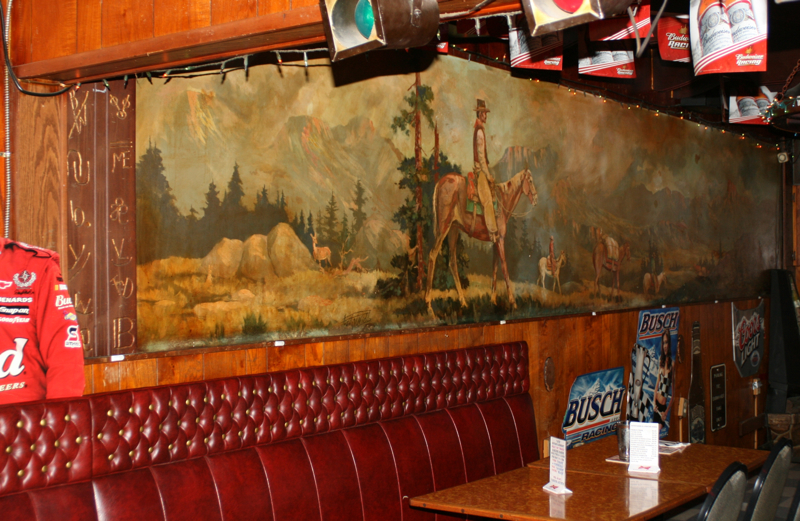 The Rimrock: Local artist Fred Oldfield painted a western themed mural of his own in the early '50s at Connie's Rimrock Steakhouse in Lake City. Oldfield worked at a nearby liquor store back then but says he didn't frequent the bar much. The Rimrock was a haven for gamblers in the forties and sits near an underground tunnel once used by the ladies of the night.