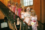 Designer Sabrina Hegland poses with her band of Barbie girls.