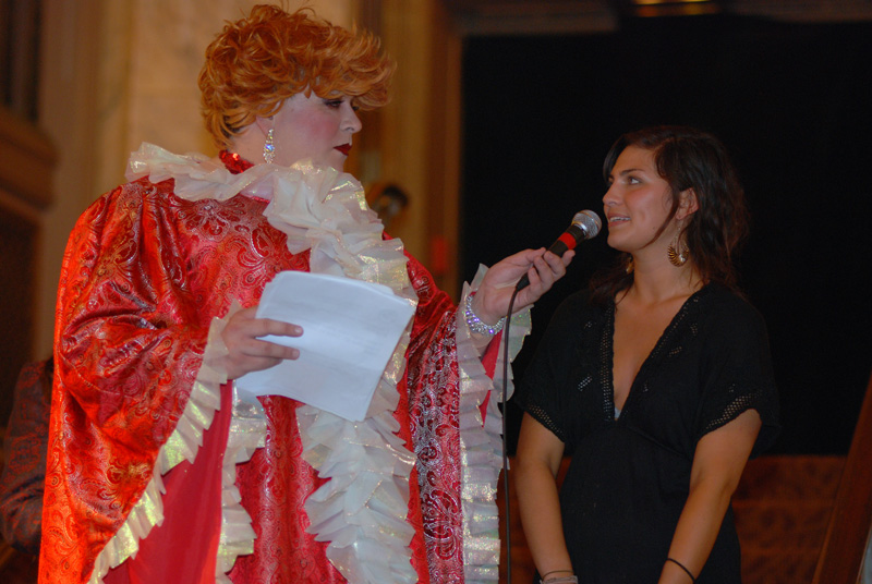 Chinchilla Von Schwamp interviews a Ruby Room volunteer.