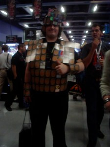 10. Tabletop gamers showed up to this weekendaE™s expo in full force, including this fan decked out entirely in Magic: the Gathering cards. Nice try, guy, especially with those cards pasted to your forehead.