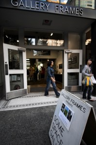 A typical scene in Pioneer Square on Thursday evening: art, people walking...