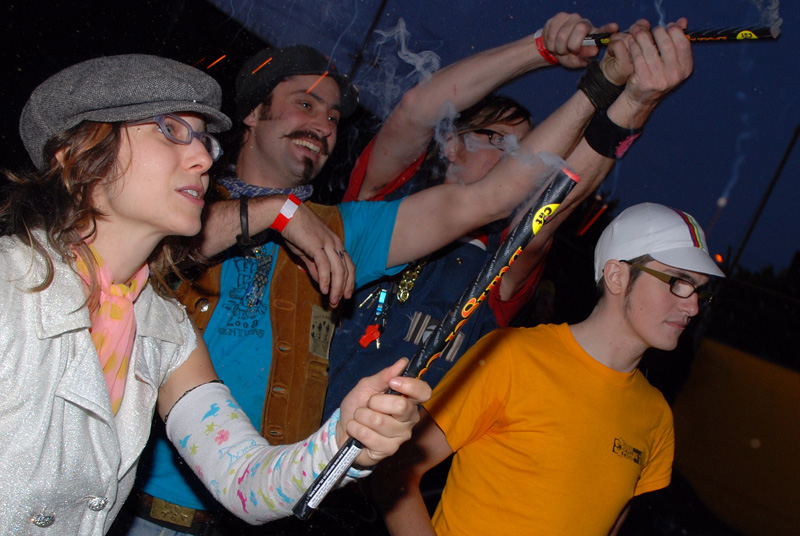 Throughout the show, enthusiastic fans shot bottle rockets.
