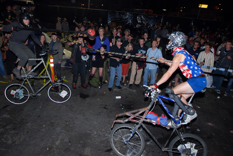 Tall Bike Jousting begins.