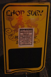 The sandwich board out front, featuring Thee Sgt. Major III as lone opener.