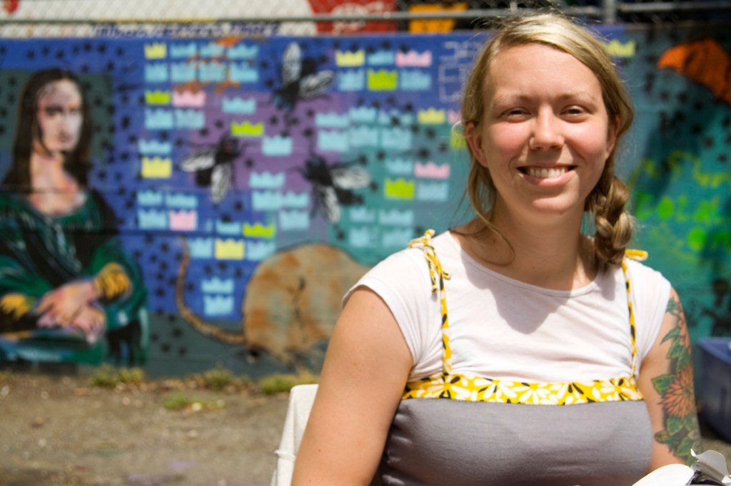Jessica soaks in the sun while selling Derriere Lingerie (handmade undies).