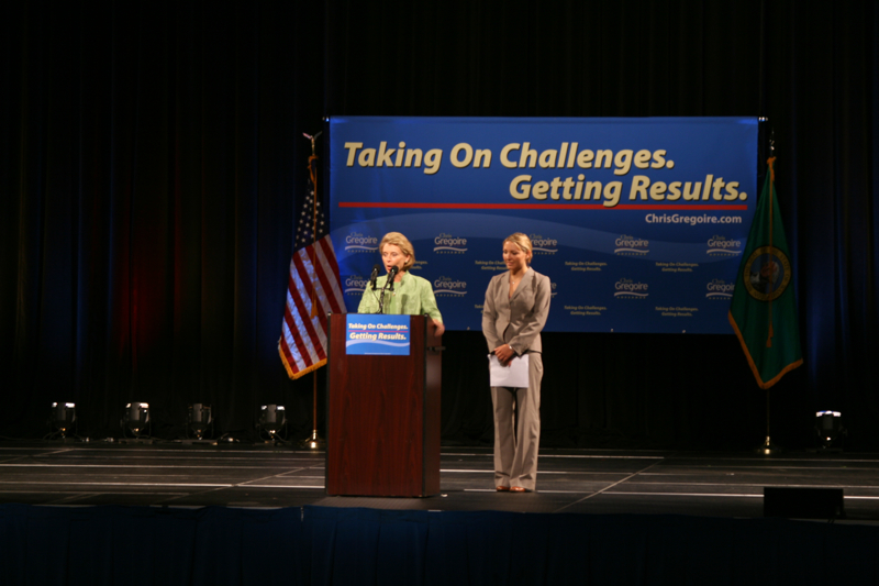 Sorry, this is the best picture I got of the Governor, seen with her daughter, Michelle. also known as the other Michelle who said she was in the other Washington when her mom endorsed Sen. Obama for president.