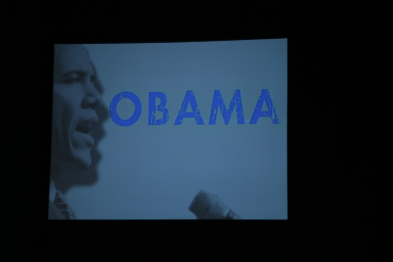 John and Bobby Kennedy's pictures were featured in the montage with Sen. Obama, too.