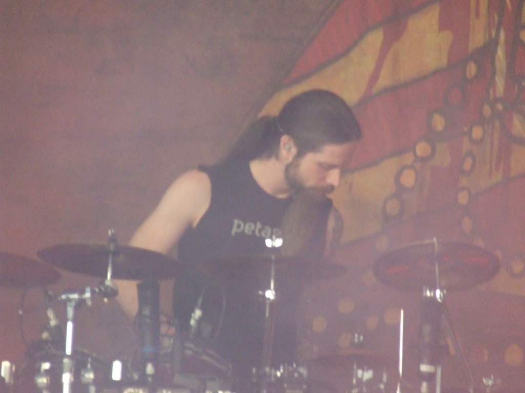 The only good photo of drummer Chris Adler, taken before the set properly began.