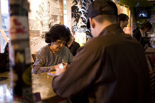 Earlier in the day, Ms. Jackson met with fans at Easy Street Records.