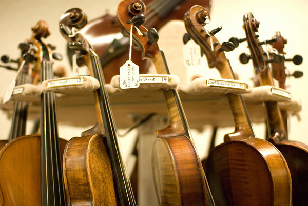 Ancient fiddles, including more than one Stradivarius, on sale.