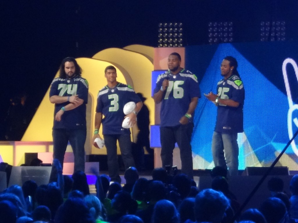 Several members of the Seahawks supported the We Day cause, including quarterback Russell Wilson and cornerback Richard Sherman.