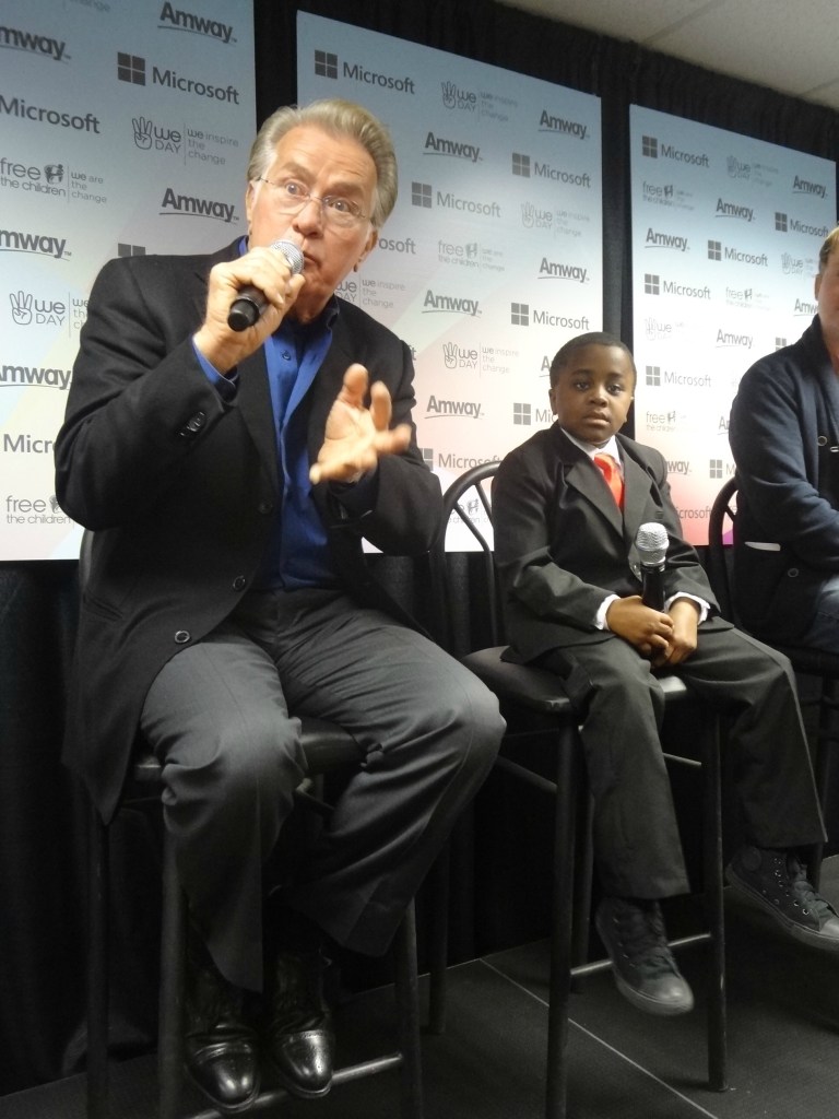 Guest speakers Martin Sheen and YouTube sensation Kid President (Robbie Novak) answer questions from the press.