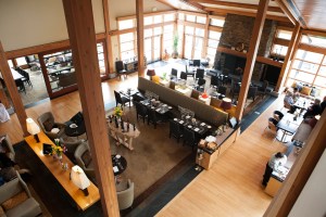 Copperleaf resides in the lobby of Cedarbrook where executive chef Mark Bodinet, bottom left, prepares technically accomplished dishes like this lamb saddle, bottom-right.