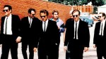 From left, Michael Madsen, Tarantino, Keitel, Chris Penn, Lawrence Tierney, Roth, and Buscemi take their Reservoir Dogs stroll.