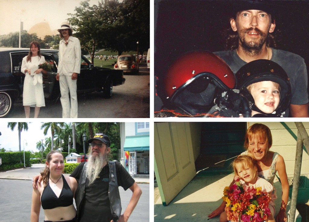 Christina’s parents on their wedding day, and of her with her mother and her father.